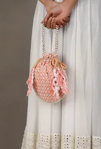 Peach Blossom Chikankari Georgette Potli image 2