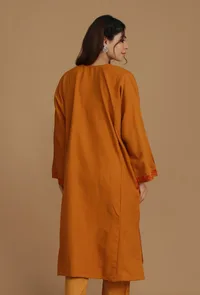 Mustard Phiran with Yellow and Pink Aari Embroidery- Free Size image 5