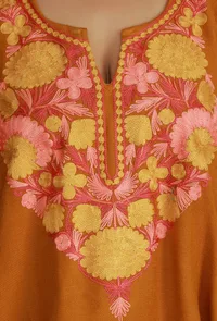 Mustard Phiran with Yellow and Pink Aari Embroidery- Free Size image 6