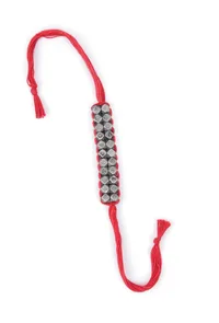 Set Of 2: Antra Red Thread & Antique Plated Brass Beaded Anklets image 3