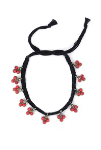 Set Of 2: Nitya Black Thread & Antique Plated Brass Charm Anklets image 2