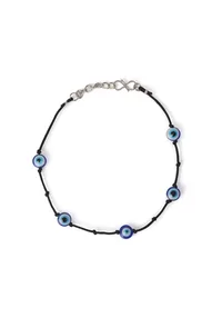 Adjustable German Silver Evil Eye Anklet with Black Thread Knot image 2