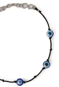 Adjustable German Silver Evil Eye Anklet with Black Thread Knot image 3