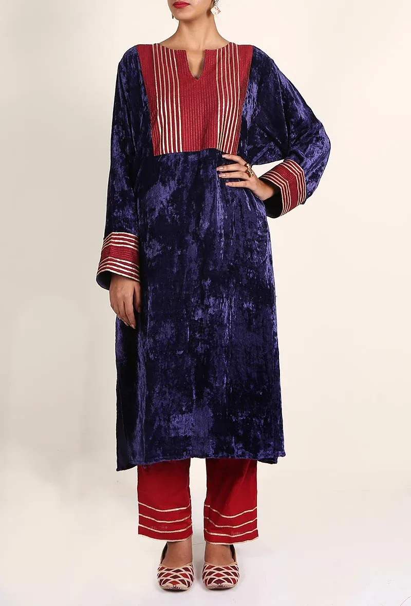 Royal Purple Gota Embroidered Chenille Phiran