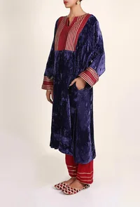 Royal Purple Gota Embroidered Chenille Phiran image 2