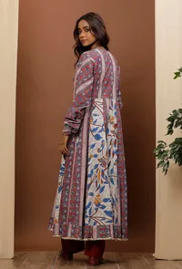 Set of 3: White & Rust Red Kalamkari Cotton Kurta with Red Cotton Straight Pants & Dupatta image 3