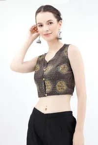 Khakhi Green Ajrakh Cotton Blouse image 2