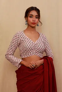 Baby Pink Block Printed Full Sleeves Blouse image 1