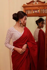 Baby Pink Block Printed Full Sleeves Blouse image 2