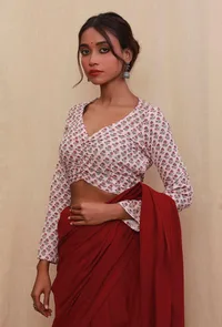 Baby Pink Block Printed Full Sleeves Blouse image 3