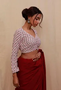 Baby Pink Block Printed Full Sleeves Blouse image 4