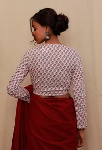 Baby Pink Block Printed Full Sleeves Blouse image 5