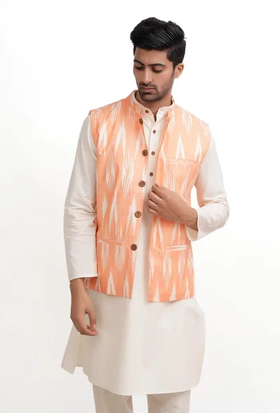 Peach Ikat Nehru Jacket