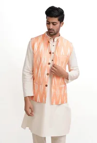 Peach Ikat Nehru Jacket image 1