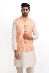 Peach Ikat Nehru Jacket image 2