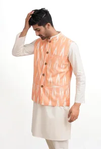 Peach Ikat Nehru Jacket image 3