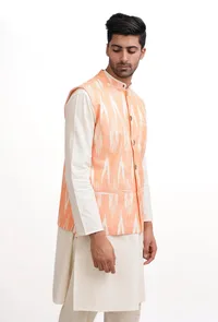 Peach Ikat Nehru Jacket image 4