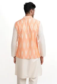 Peach Ikat Nehru Jacket image 5