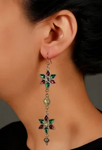 Double Flower Afghan German Silver Earrings image 1