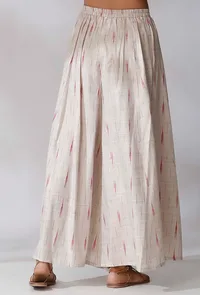 Set Of 2- Maroon Ikkat Kurta + White and Maroon Flared Ikkat Pants image 3