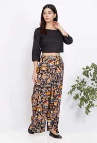 Set of 2 : Black Cotton Blouse and Kalamkari Printed Pallazo image 2