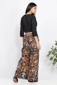 Set of 2 : Black Cotton Blouse and Kalamkari Printed Pallazo image 4