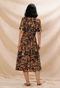 Black Kalamkari A-line Cotton Dress image 4