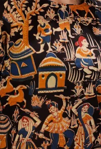Black Kalamkari A-line Cotton Dress image 5