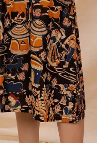 Black Kalamkari A-line Cotton Dress image 6