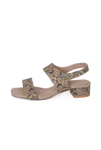 Cream Cotton Ajrakh Strappy Block Heels image 3