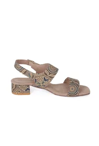 Cream Cotton Ajrakh Strappy Block Heels image 4