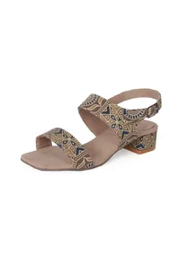 Cream Cotton Ajrakh Strappy Block Heels image 5