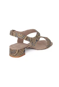 Cream Cotton Ajrakh Strappy Block Heels image 6