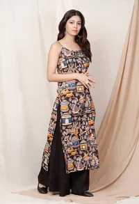 Black Print Kalamkari Slip Kurta image 2