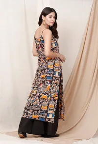 Black Print Kalamkari Slip Kurta image 3