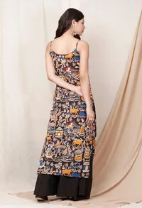 Black Print Kalamkari Slip Kurta image 4