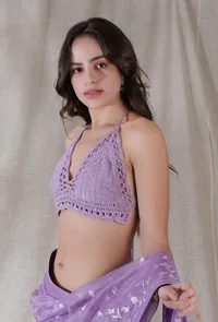 Lilac purple color handmade crochia backless bralette crop top blouse image 2
