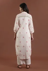 Set of 2: Hand Block Printed Cotton Floral Kurta with Solid Straight Pant image 6