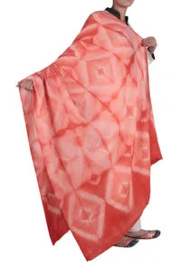 White & coral clamp dyed pure wool shawl image 2