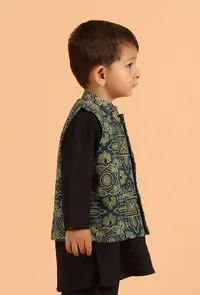 Aadrik Indigo Ajrakh Print Cotton Nehru Jacket image 2