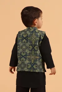 Aadrik Indigo Ajrakh Print Cotton Nehru Jacket image 3