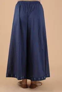 Aadhila Indigo Solid Blue Flared Kalidar Palazzo Pants With Print Border image 4