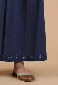 Aadhila Indigo Solid Blue Flared Kalidar Palazzo Pants With Print Border image 5