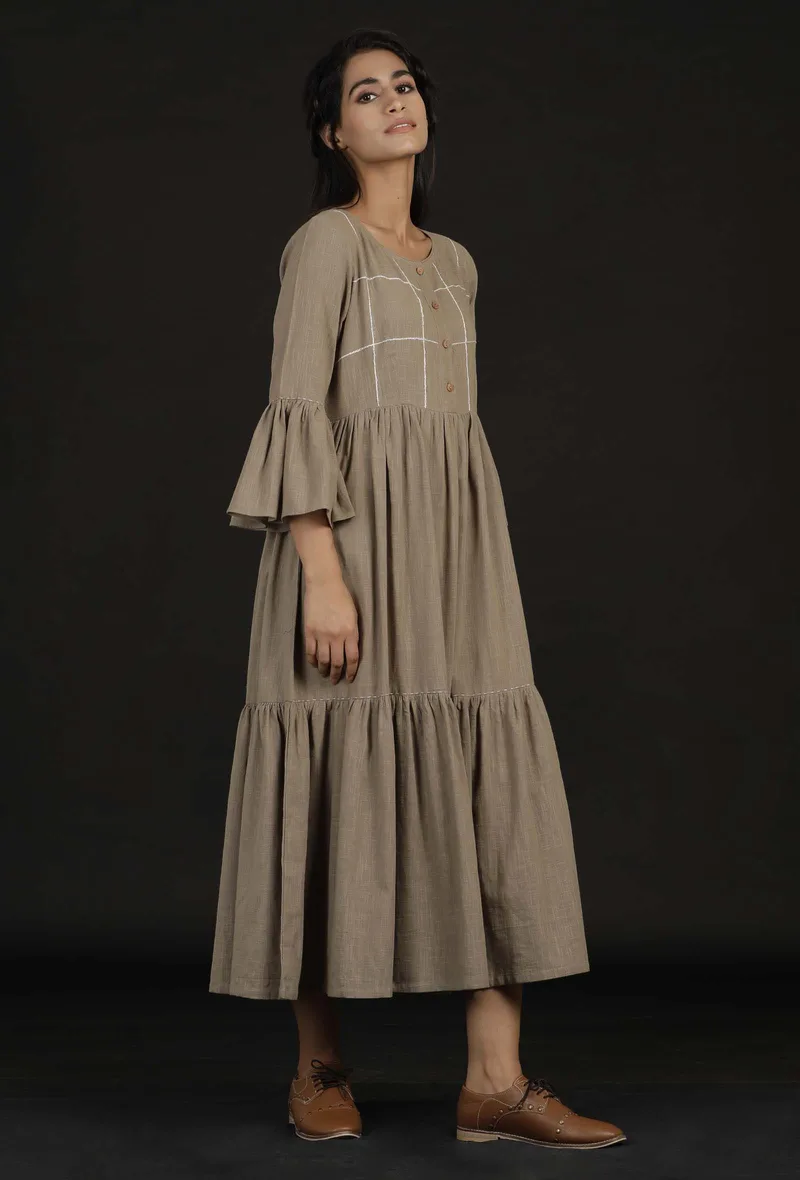 Cream Flared Cotton Dress