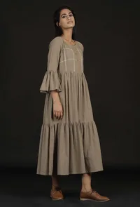 Cream Flared Cotton Dress image 1