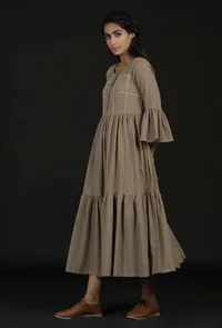 Cream Flared Cotton Dress image 2