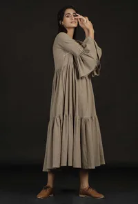 Cream Flared Cotton Dress image 3