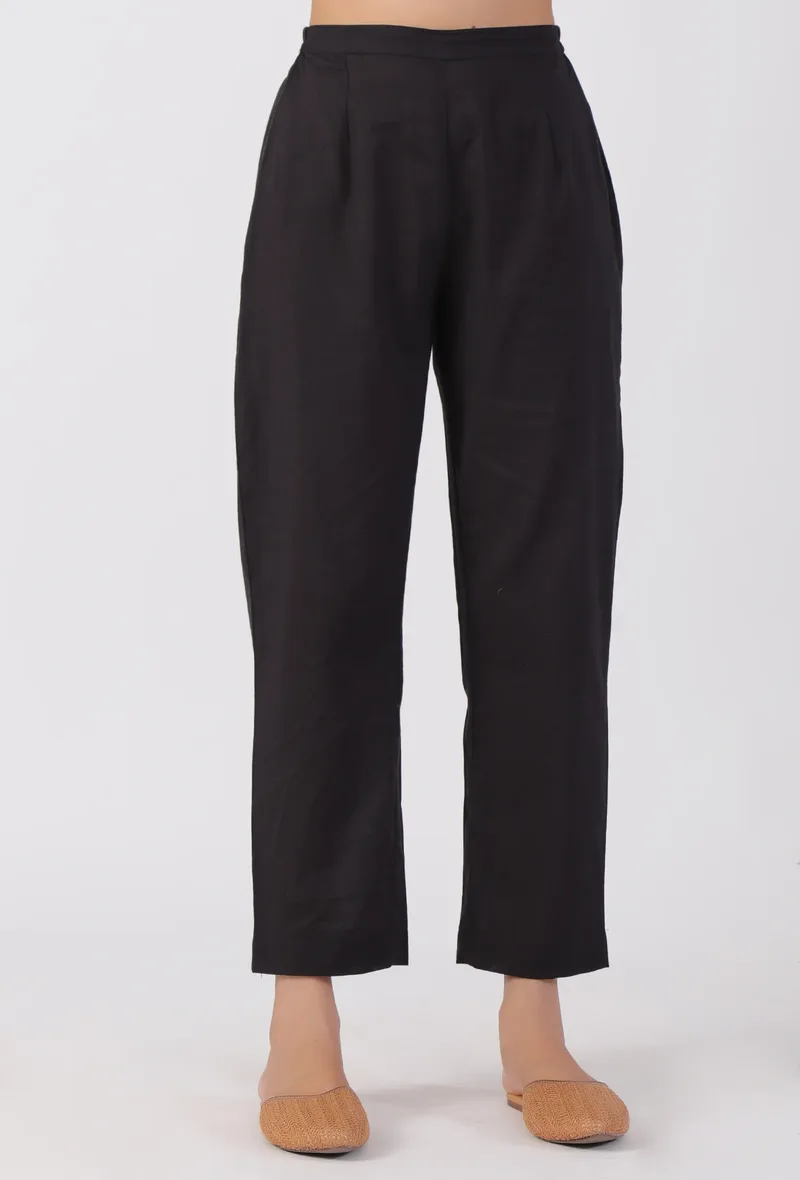 Black Cotton Straight Pants