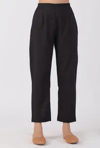 Black Cotton Straight Pants image 1
