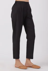 Black Cotton Straight Pants image 2